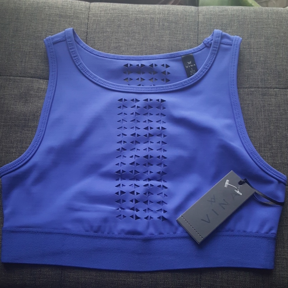 NWT VINA Perforated Blue Unpadded Sports Bra